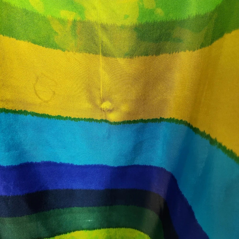 Echo Vintage Silk Long Neck Scarf Striped Watercolor Tie Dye Blue Green Women OS